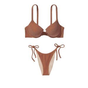 victoria secret Swim ShimmerIcon Push-Up Top Side-TieBrazilian Bikini NWT 34C M